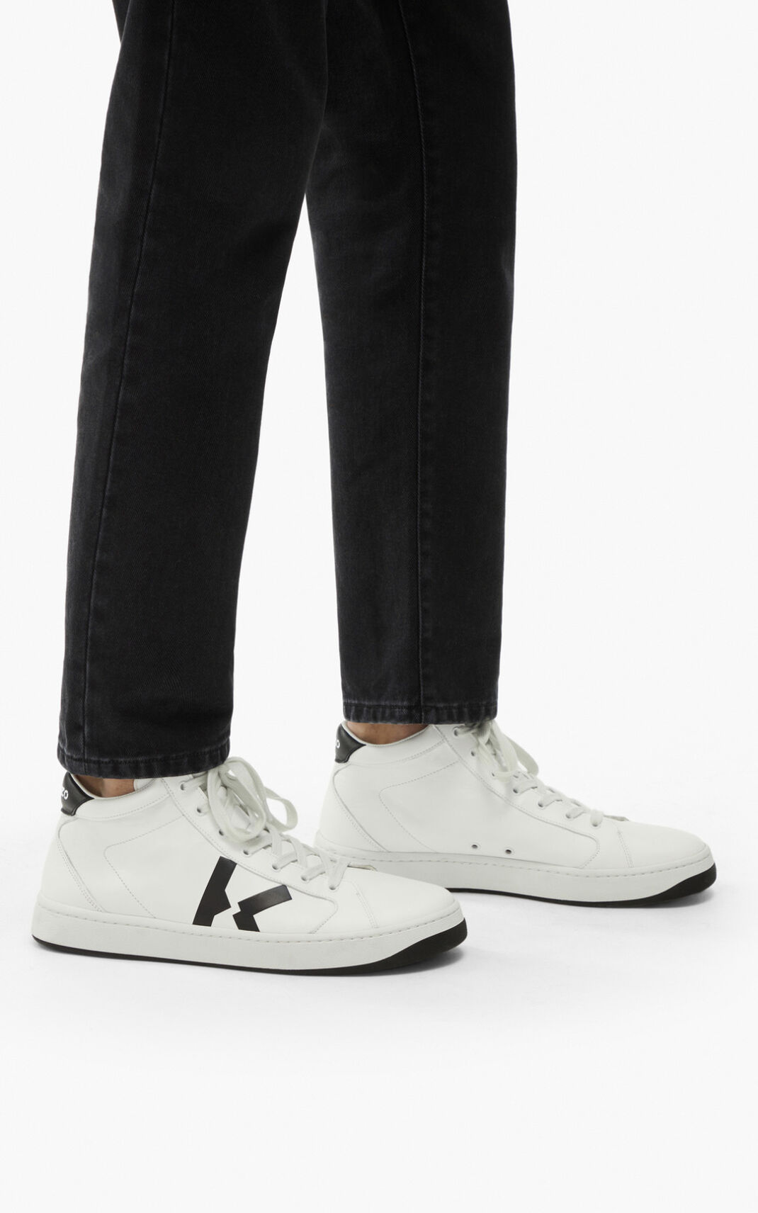 Kenzo Kourt Læder Høje top Sneakers Herre - Hvide DK-257178